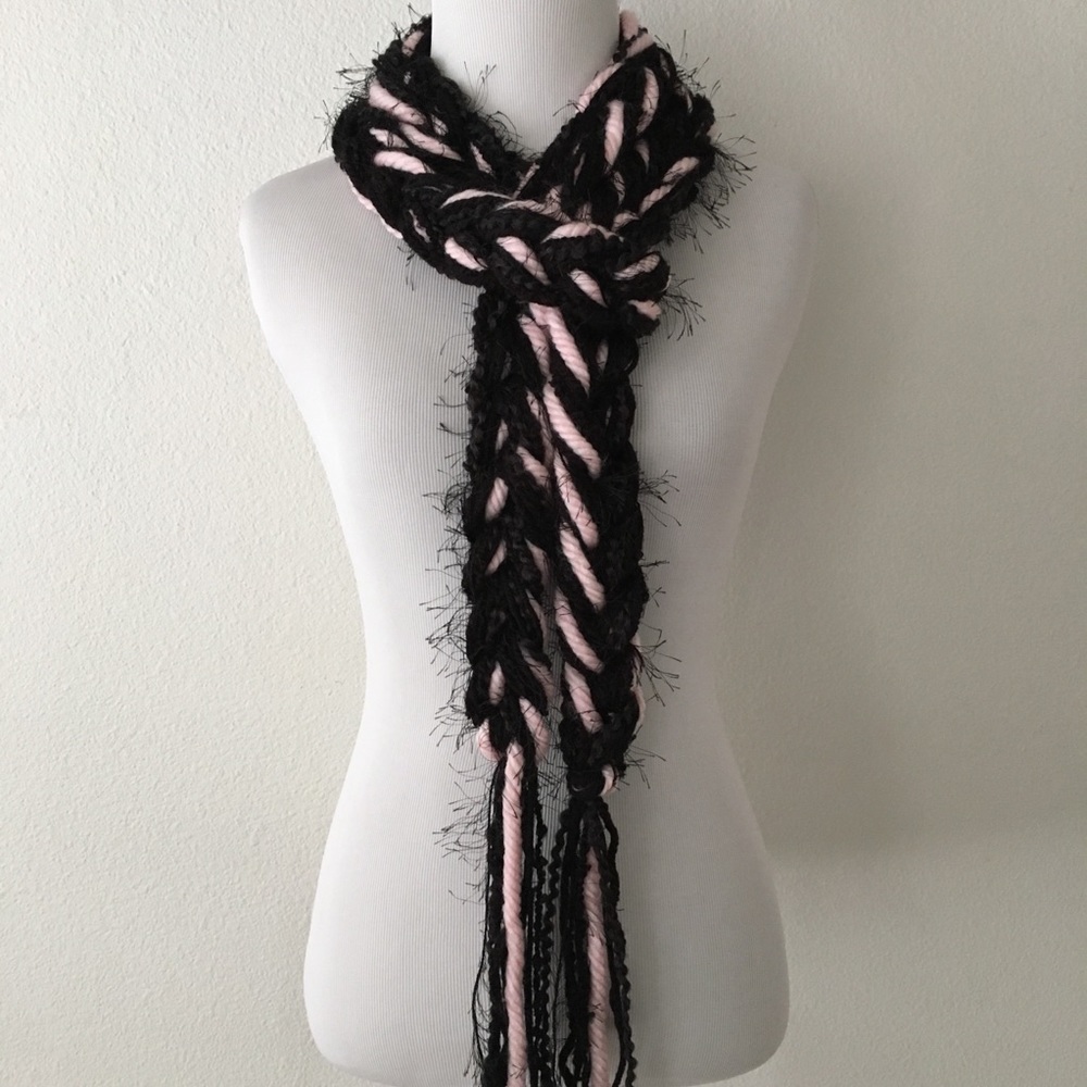 Handmade Crocheted Pink & Black Scarf